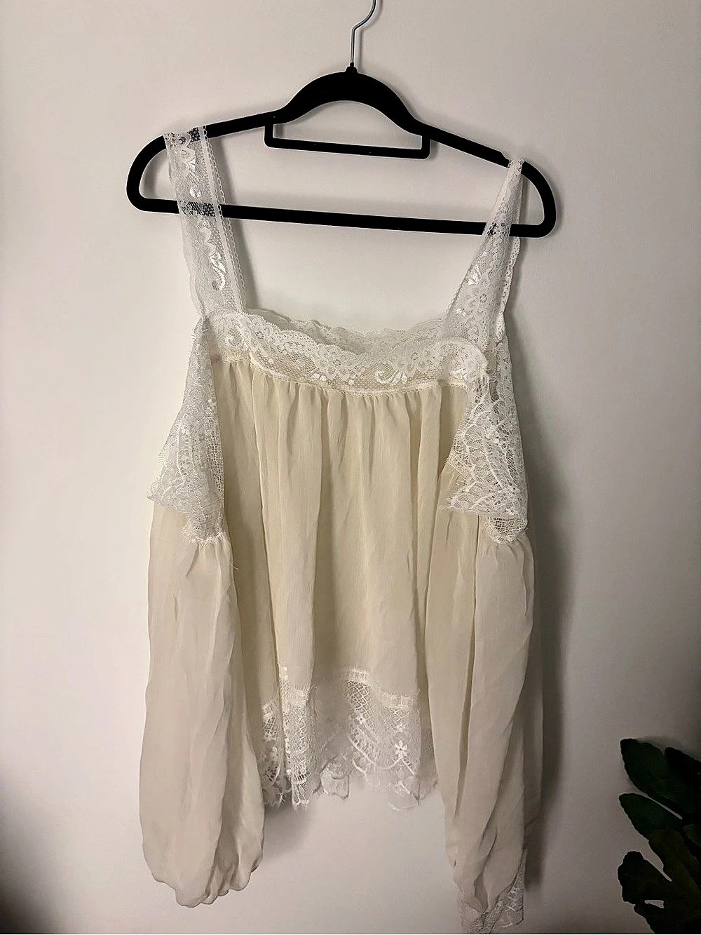 Boho lacey sheer cream off shoulder top